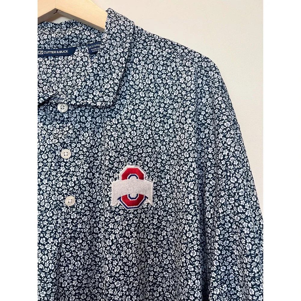 Cutter Buck Mens 3XT College Logo‎ Floral Print Performance Polo Shirt